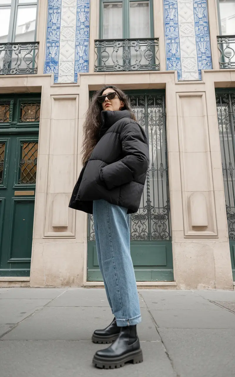 fall outfits with boots 2025 The Utility of Black Puffer Power