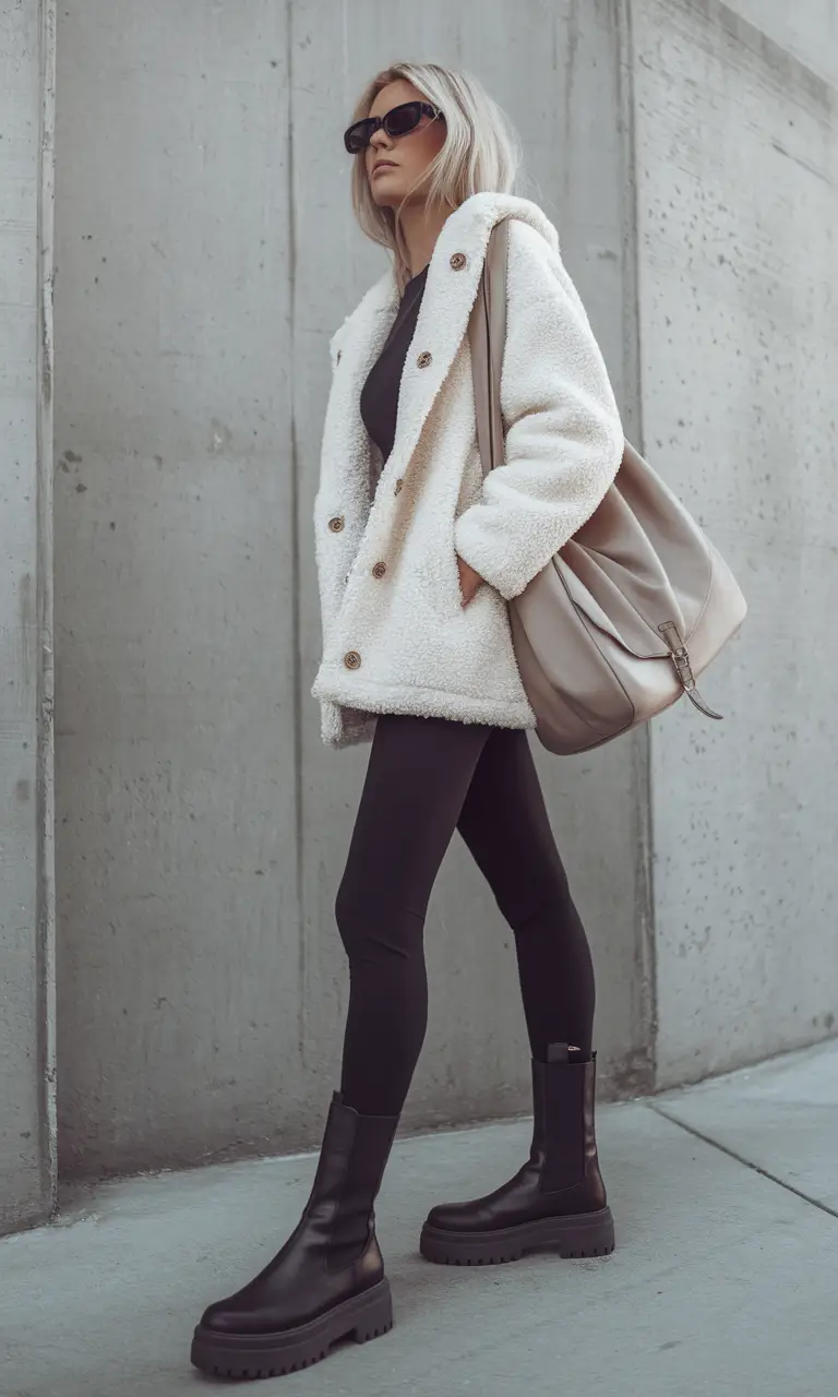 fall outfits with boots 2025 Shearling Comfort with an Edge