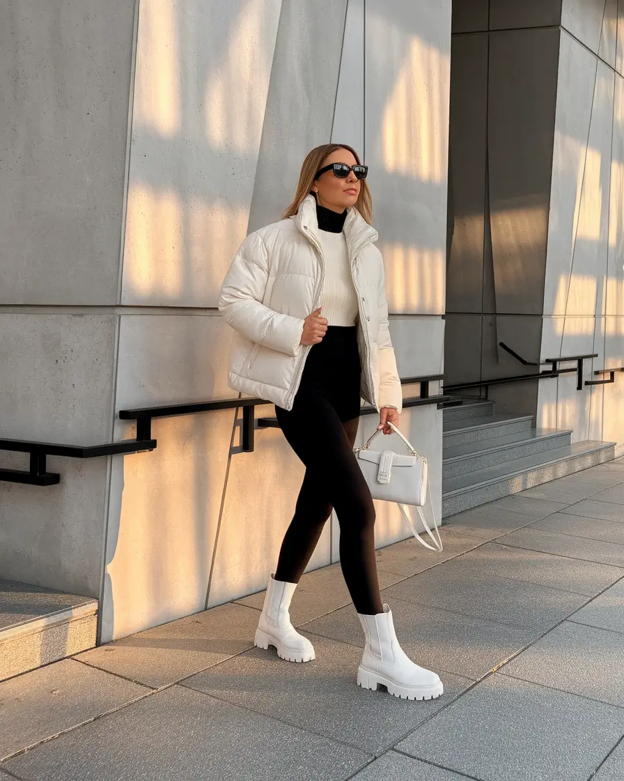 fall outfits with boots 2025 Snowy Whites Meet Streetwear Edge