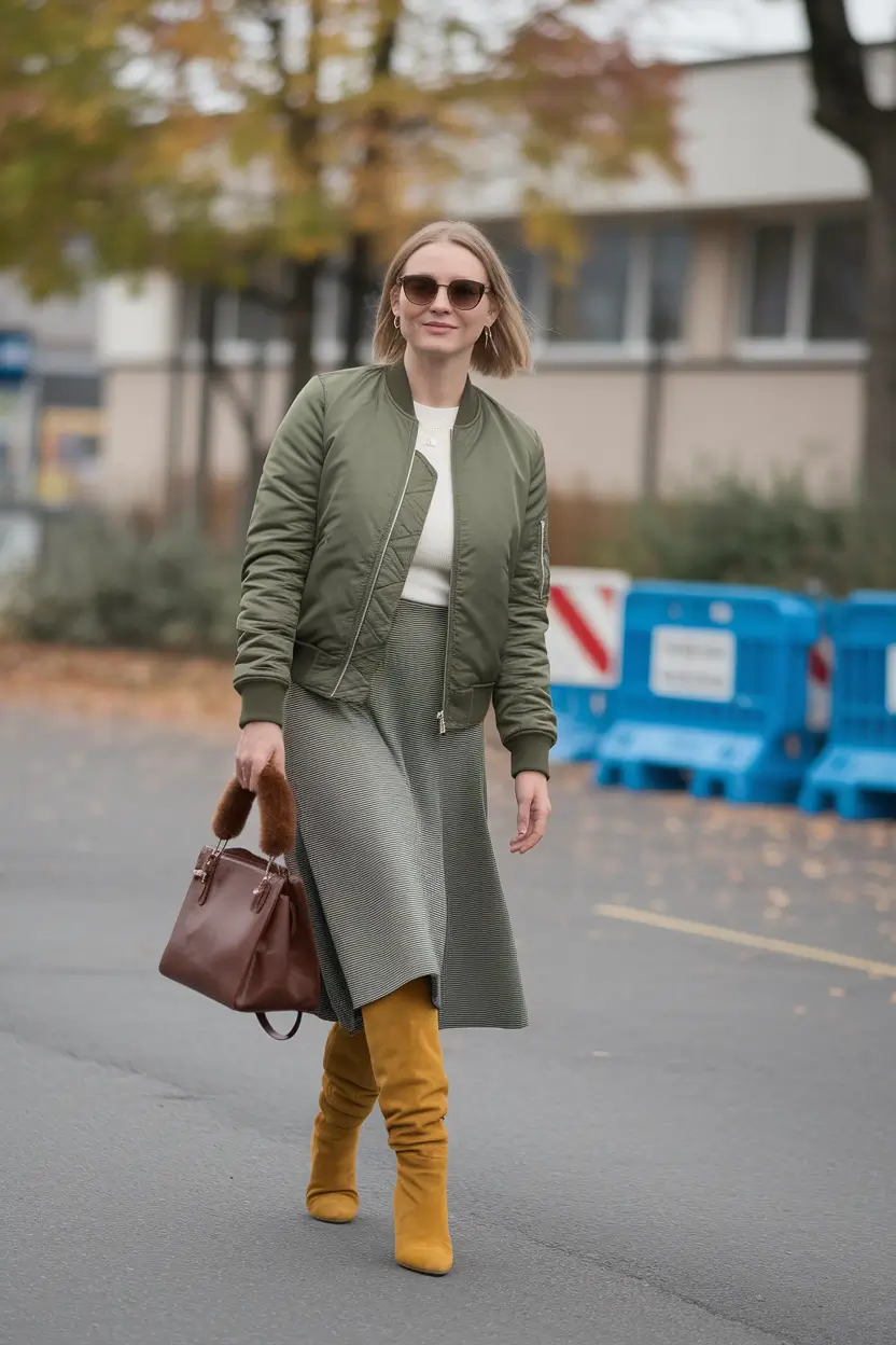 fall outfits with boots - Utility Cool With a Warm Pop