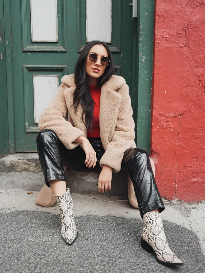 fall outfits with boots - Snakeskin Swagger and Faux Fur Energy