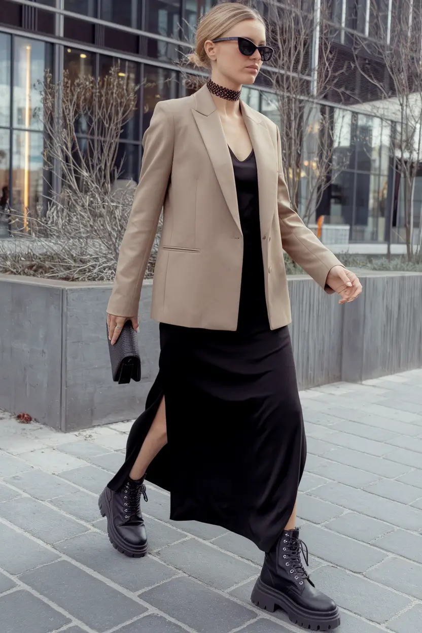 fall outfits with boots - Minimalist Drama With Combat Boots