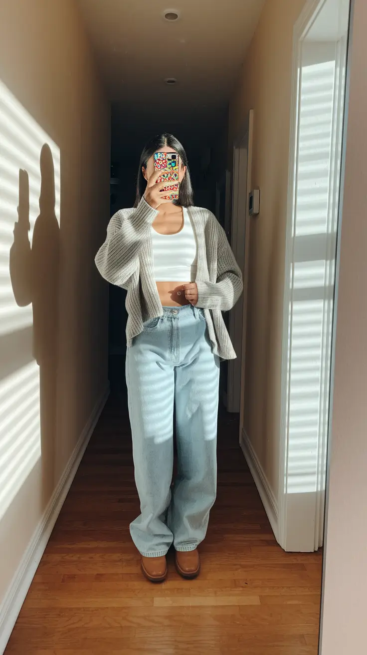 fall transition outfits 2025+Slouchy Cardigan and Sporty Minimalism