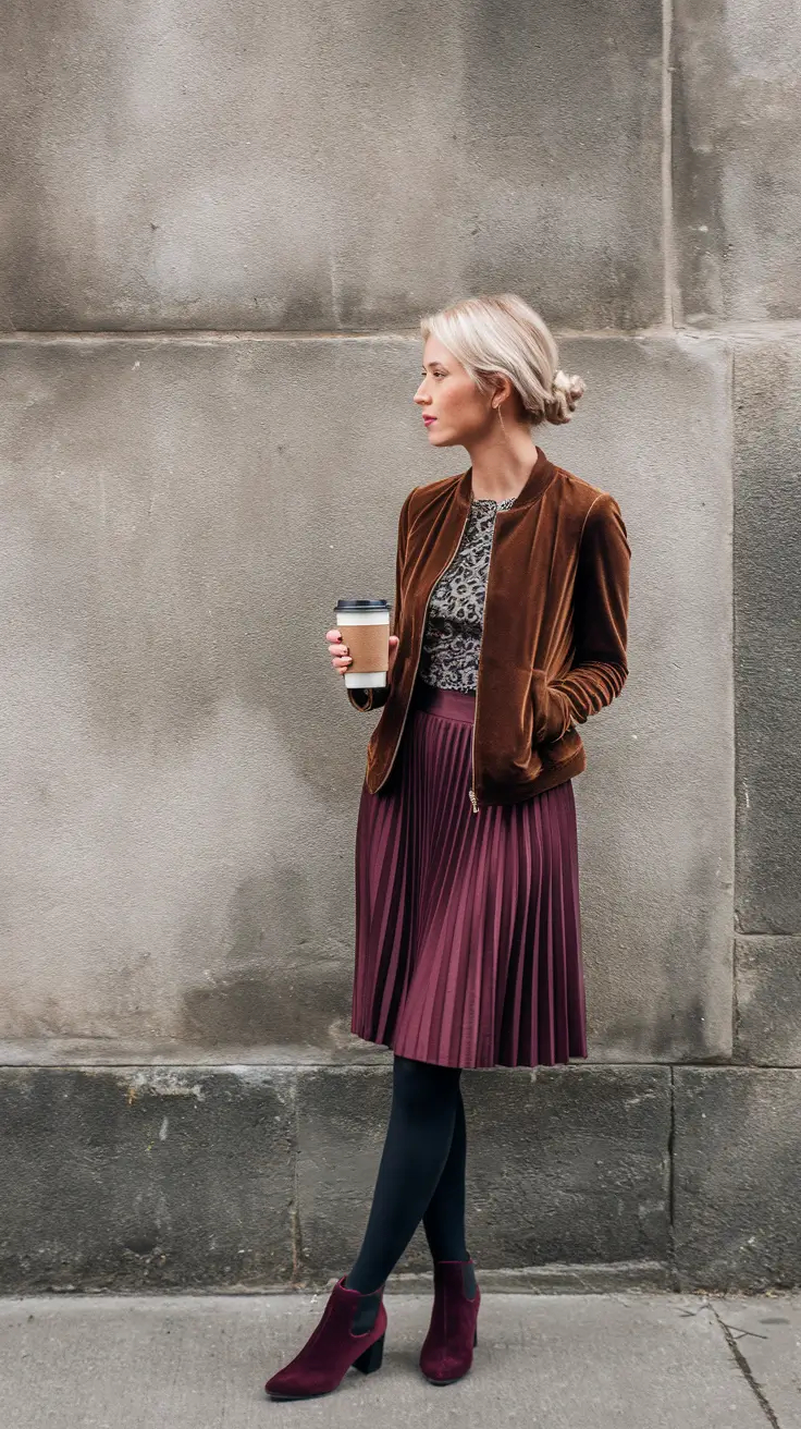 fall transition outfits 2025+Burgundy Tones and Velvet Softness