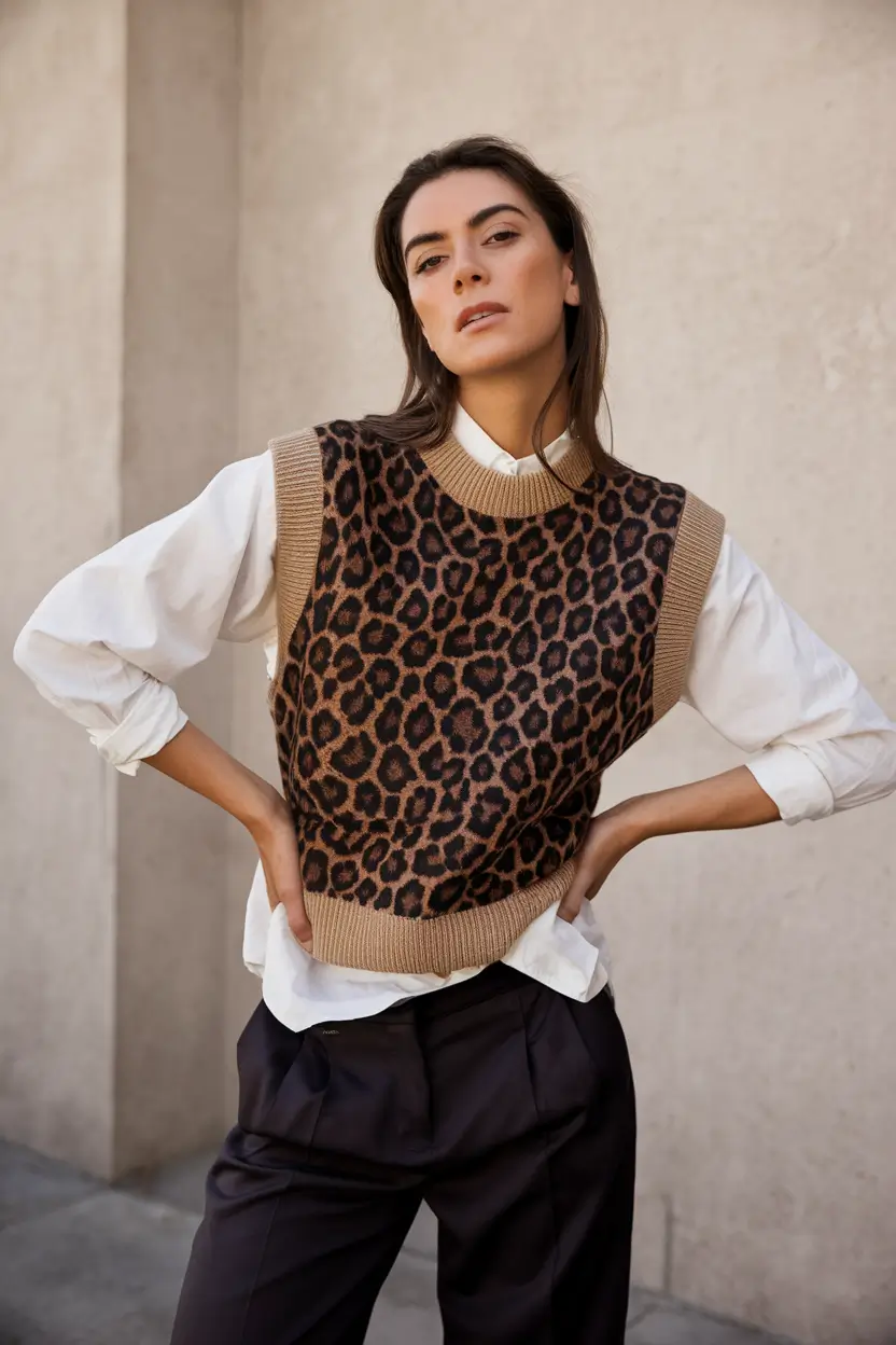 fall transition outfits ideas 2025+Fierce Animal Print Layering That’s Still Work-Appropriate