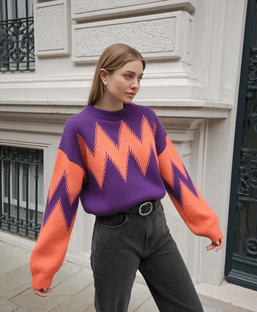 fall transition outfits 2025+Retro Knit Meets High-Waisted Denim