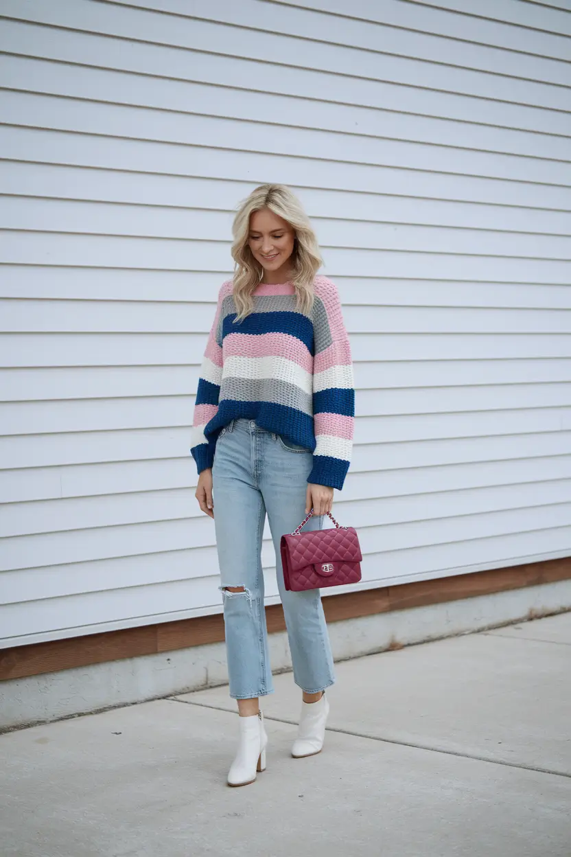 fall transition outfits 2025+Striped Candy Knit and Baby Blues