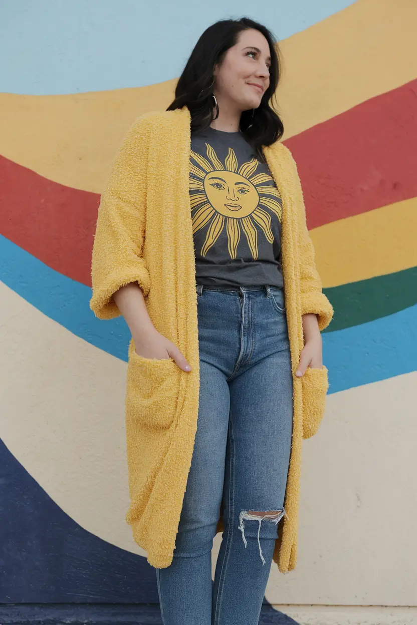 fall transition outfits 2025+Sunshine Yellow Layers and Vintage Vibes