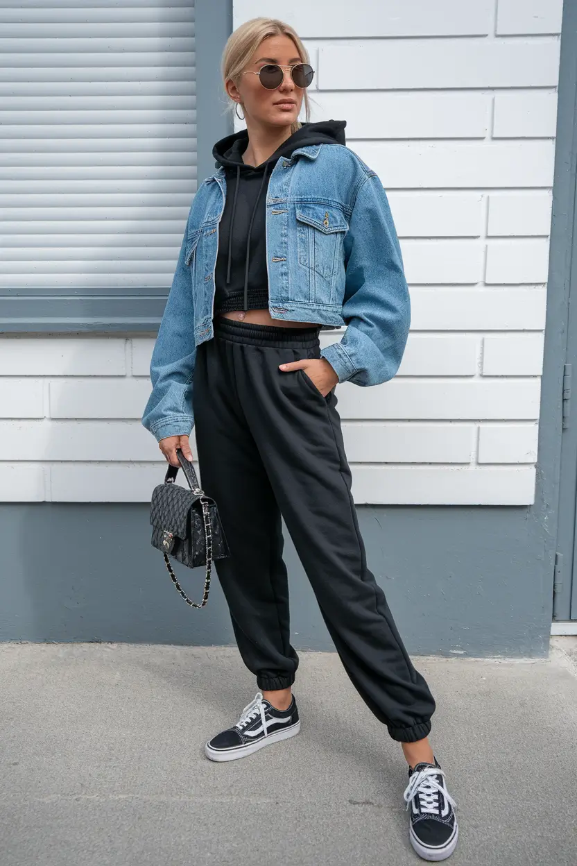 fall fashion inspo women Denim and Black: The Timeless Chill Combo