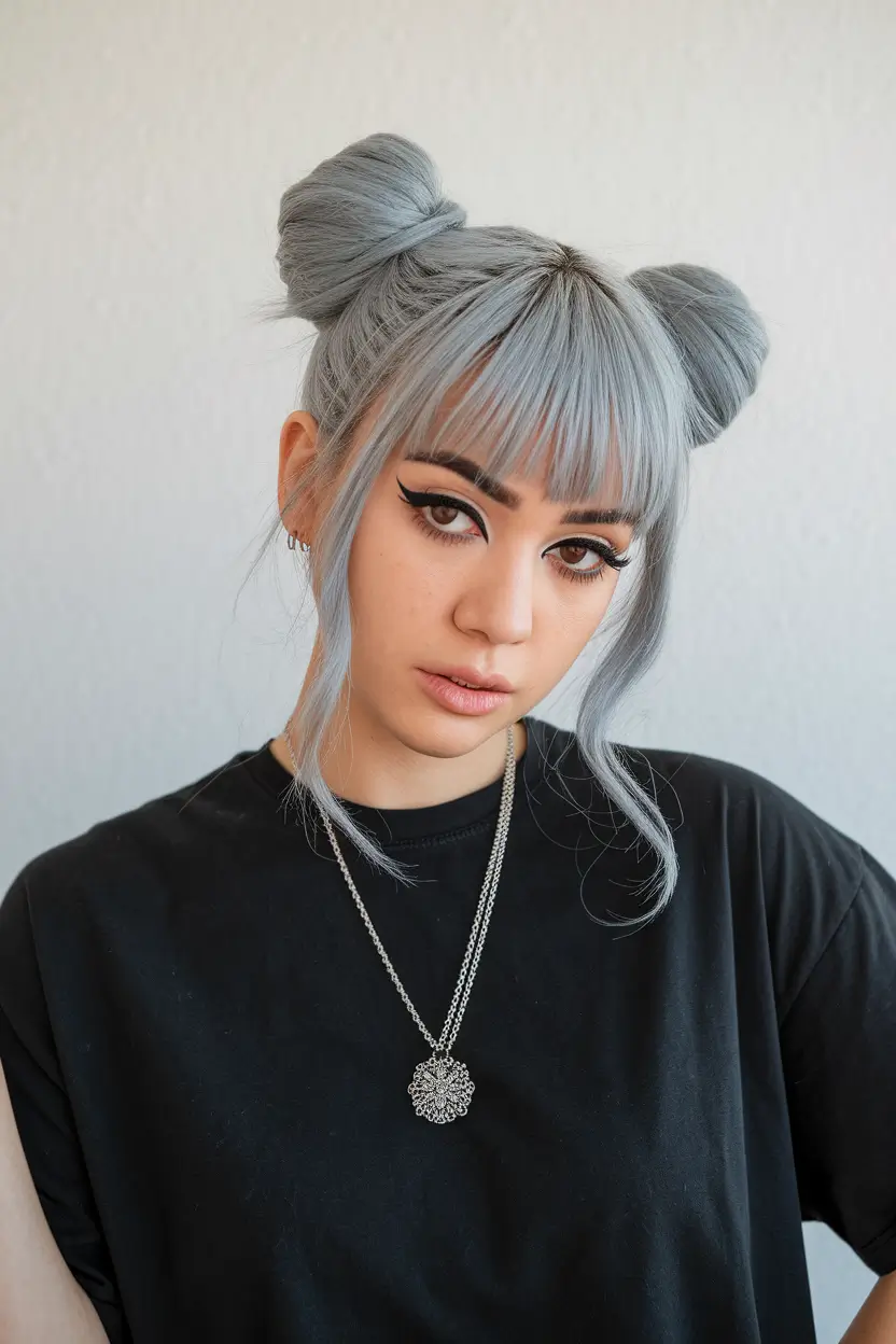 2025 Pastel Space Buns with Wispy Fringe
