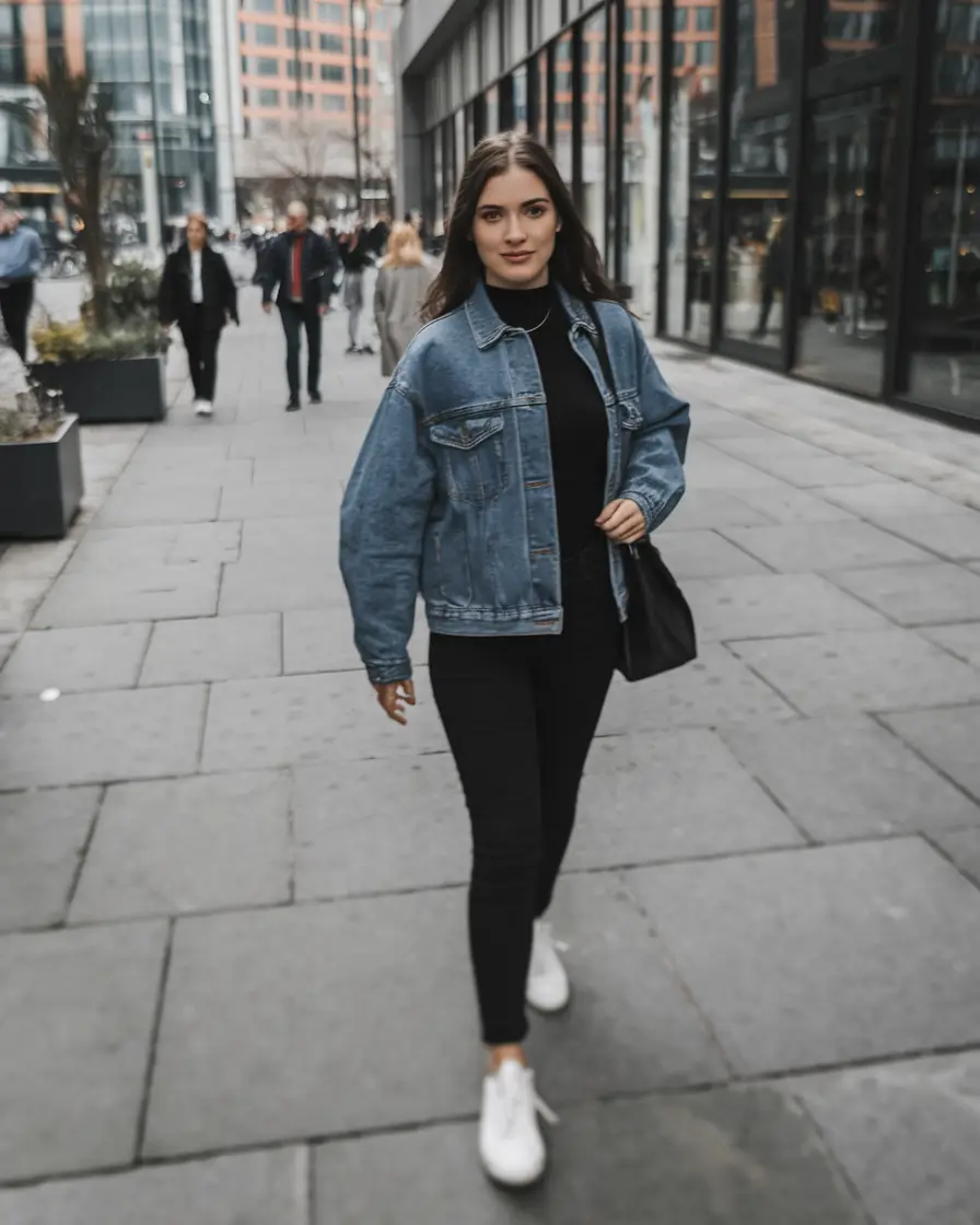 casual fall outfits 2025 women over 30 Dark Base + Boxy Denim: Urban Fall Essential