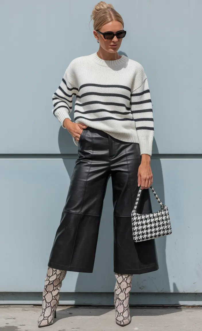 trendy-outfits-for-women-over-30-fall-Effortless-Edge-in-Cropped-Leather-and-Stripes