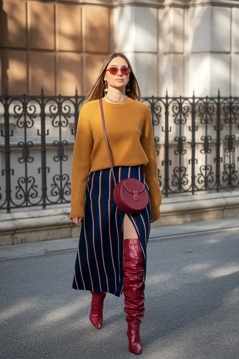 fall skirt outfits midi boots long classy