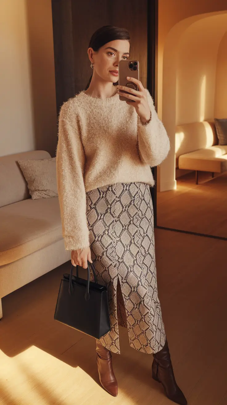 fall skirt outfits midi cozy boots long