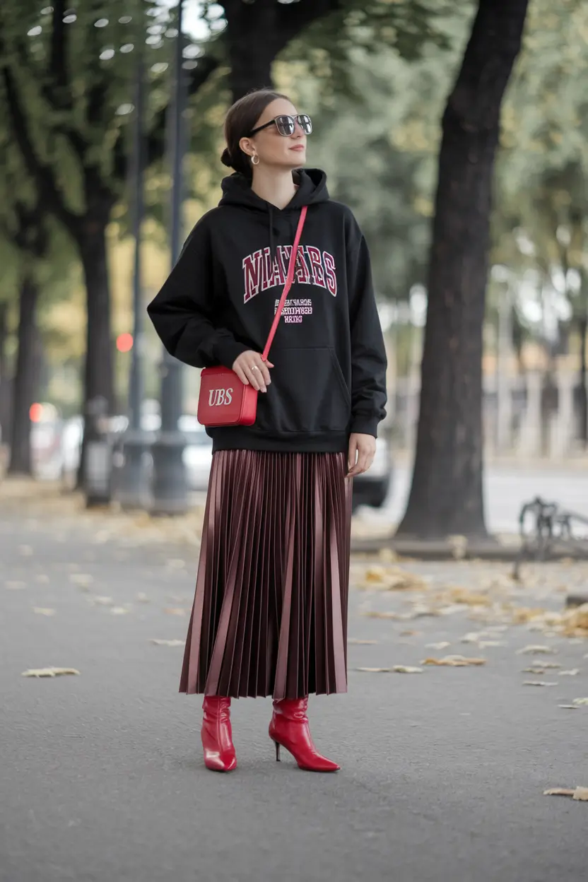 fall skirt outfits midi boots short school