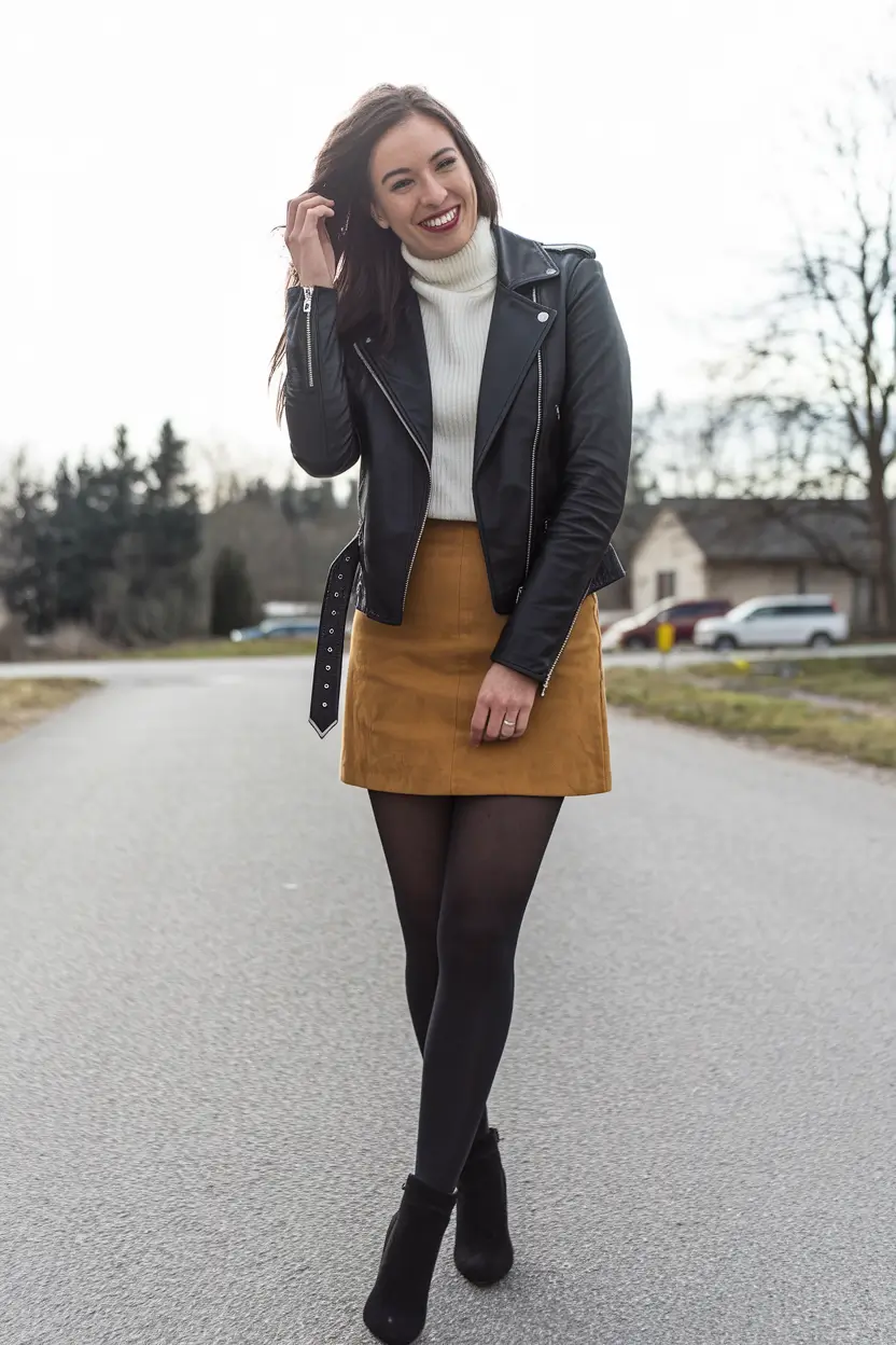 fall skirt outfits short cozy boots short