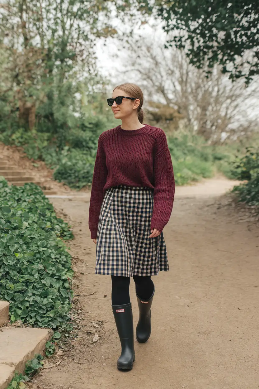 fall skirt outfits plaid midi cozy boots long