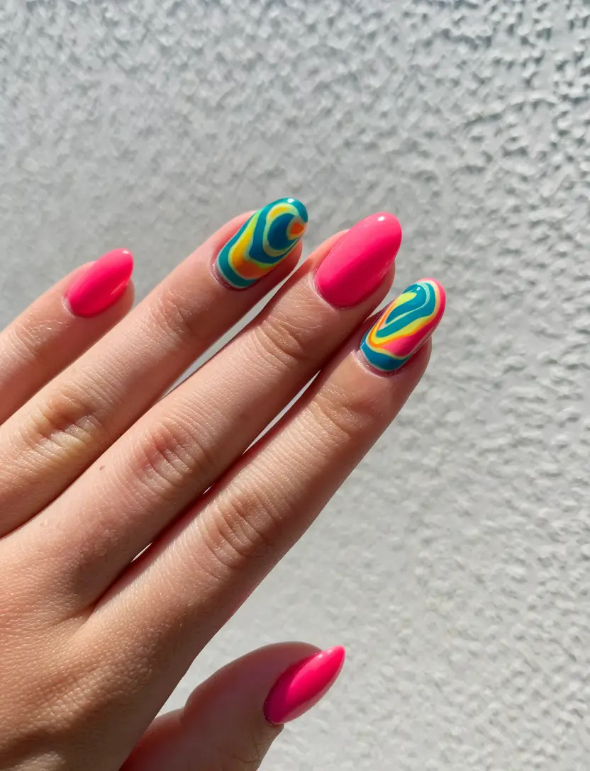 july nails ideas 2025 Swirl Poolside Pink