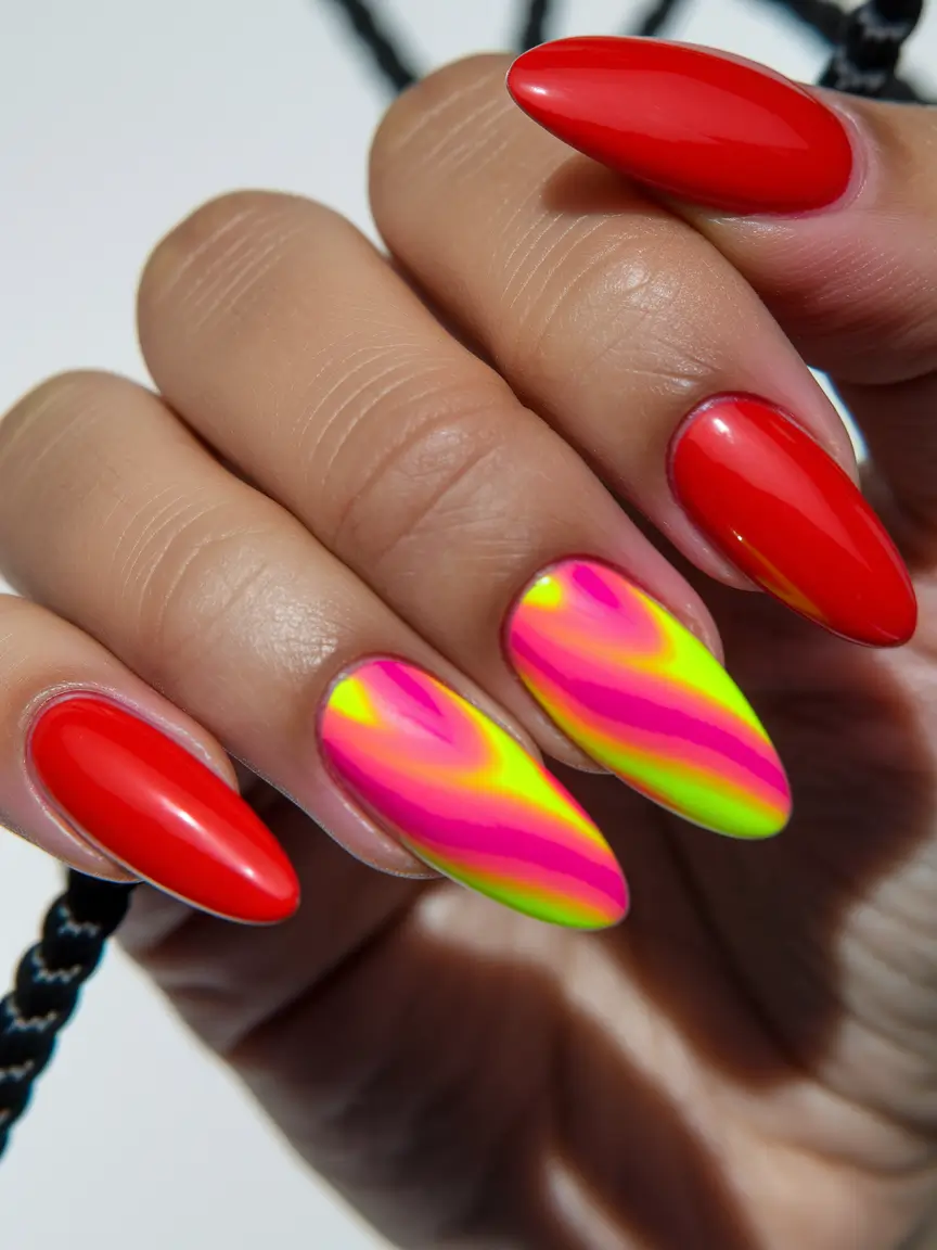 july nails ideas 2025 Neon Heatwave Vibes