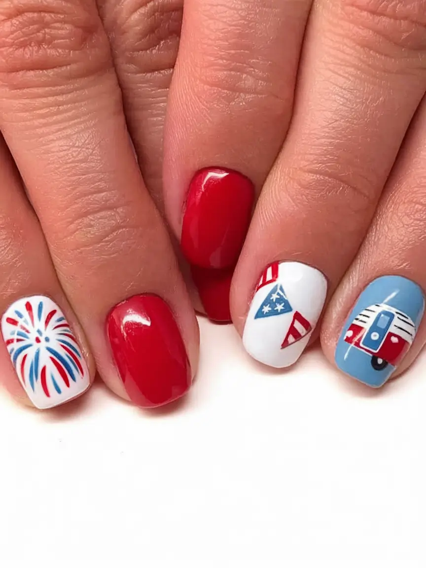 july nails ideas 2025 Mini Road Trip Americana