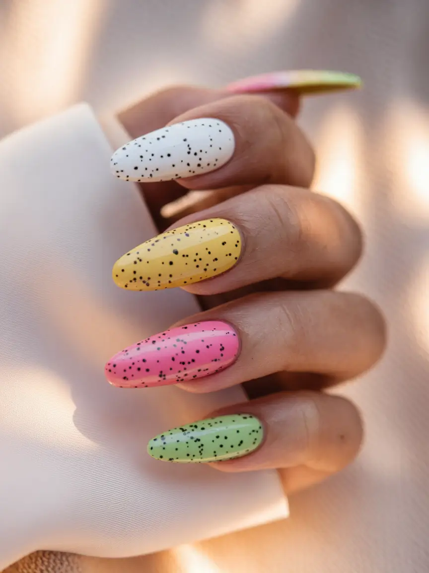 july nails ideas 2025 Speckled Sorbet Almonds