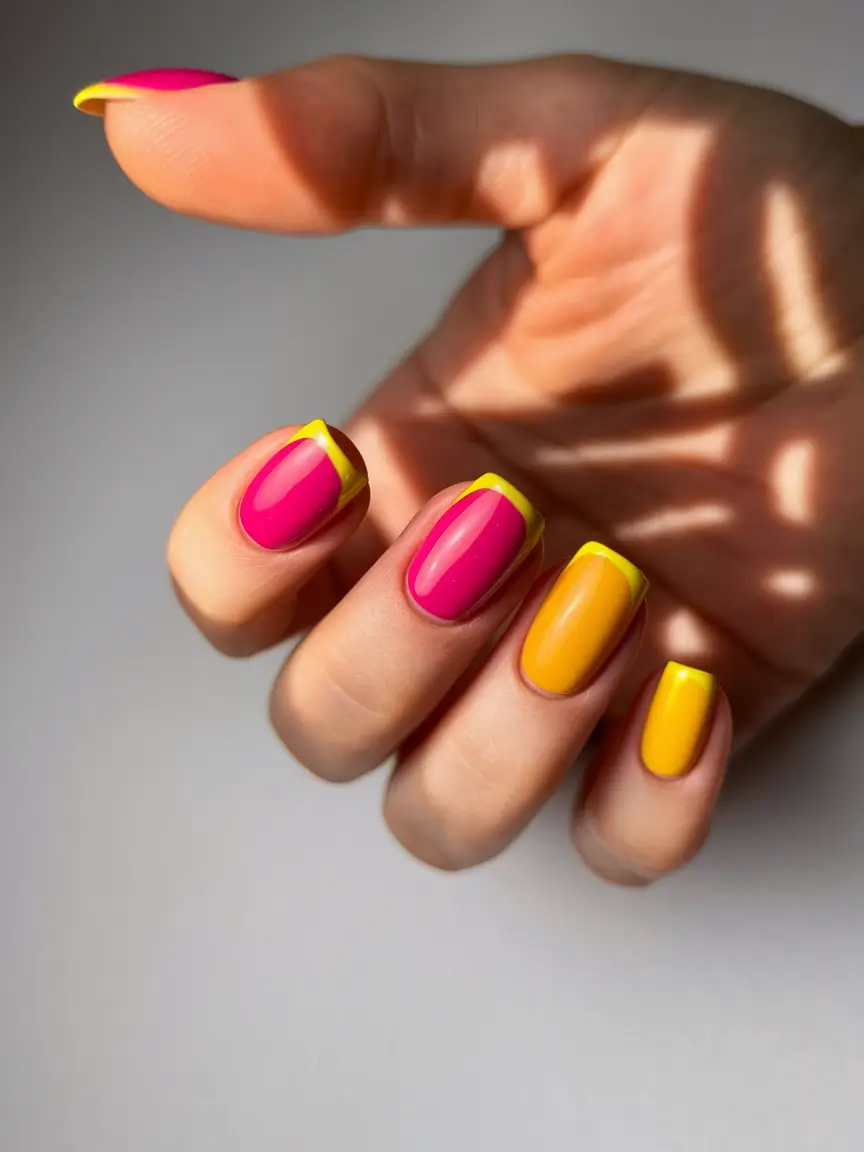 july nails ideas 2025 Sunset French Tips with a Pop Twist