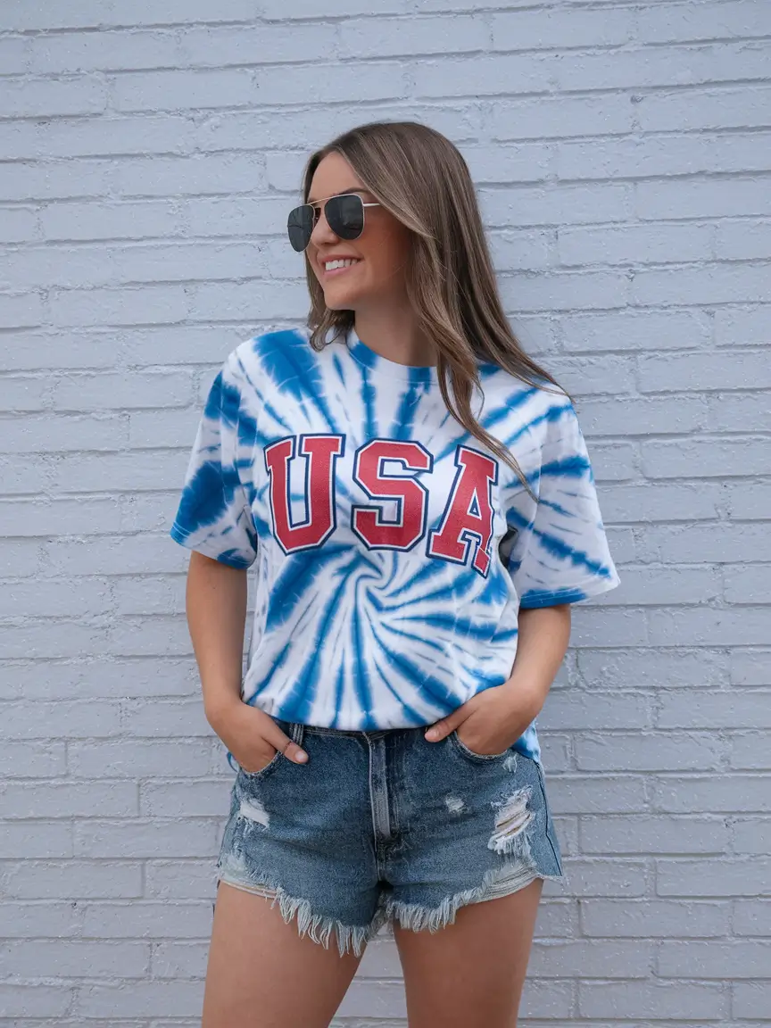 july outfits ideas Tie-Dye Throwback with USA Pride