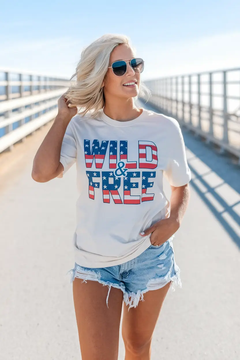 july outfits ideas Distressed Denim and Bold Freedom Vibes