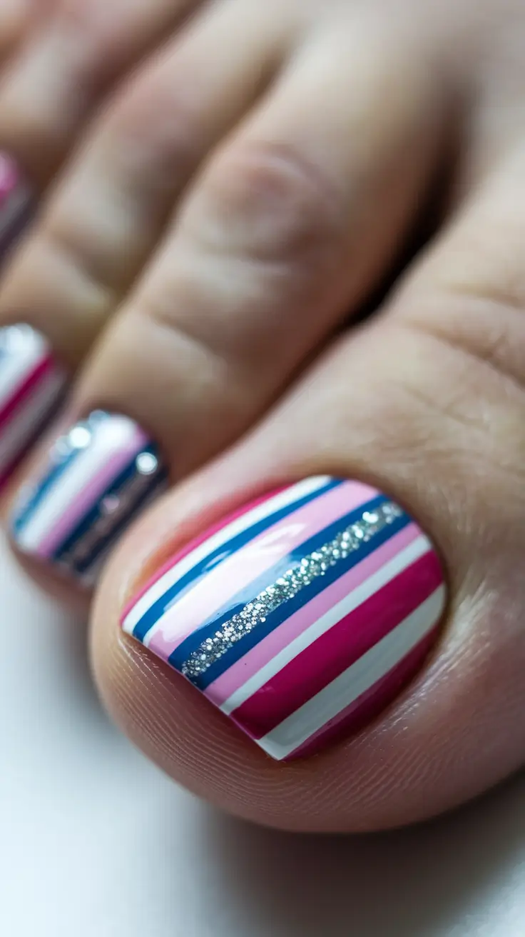 toe nails ideas fourth of july Striped Sparkler Parade