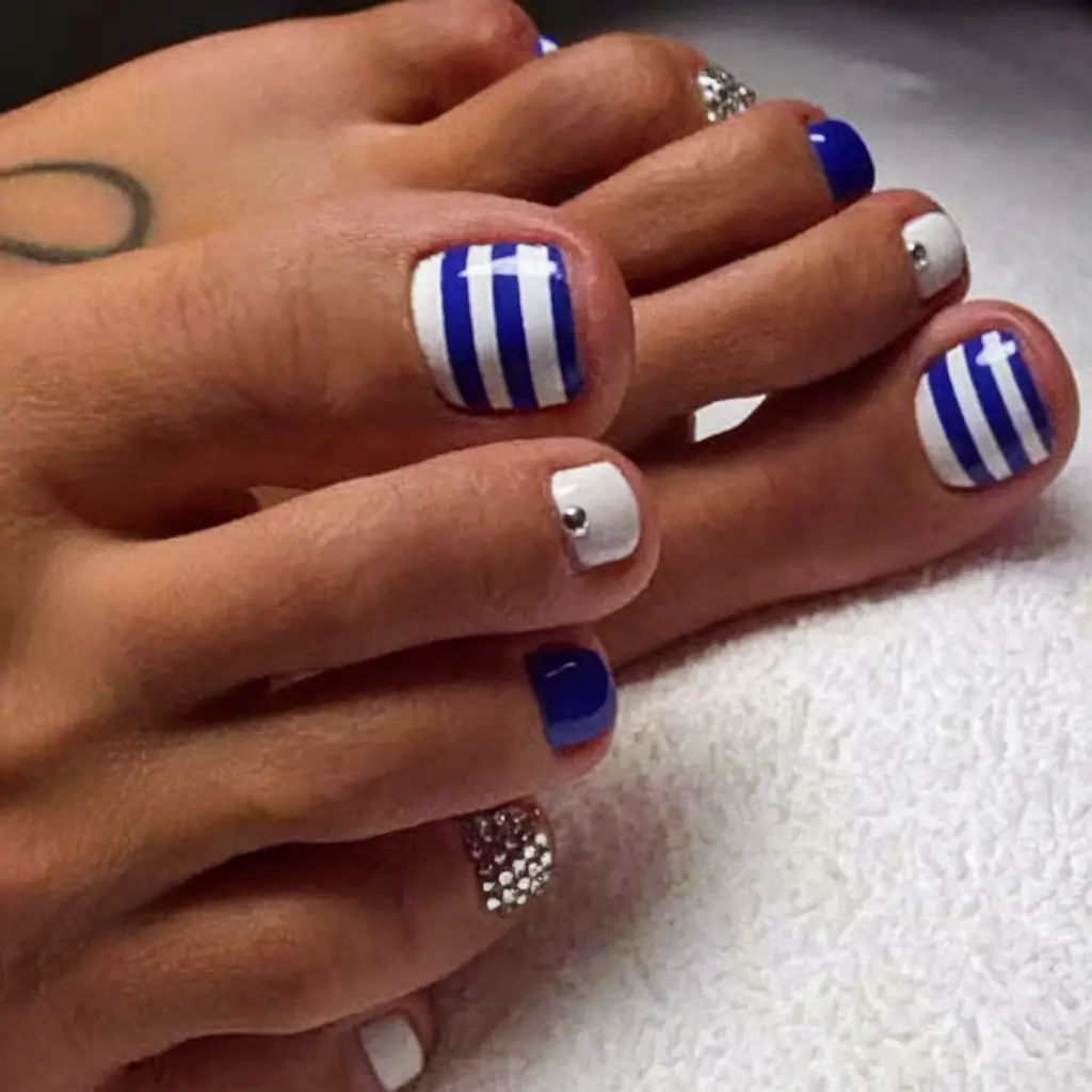 toe nails ideas fourth of july Greek Island Stripe Remix