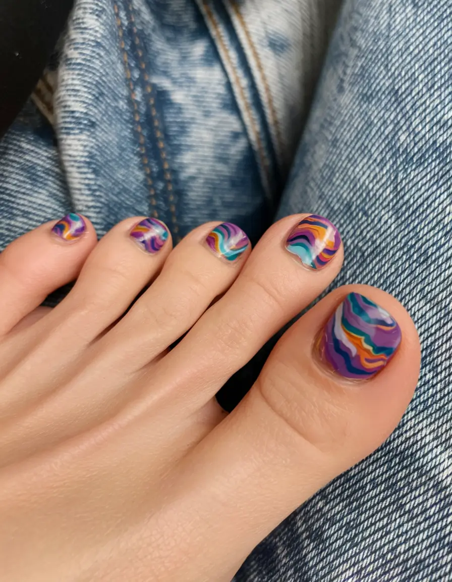 toe nails ideas fourth of july Rainbow Wave Marble