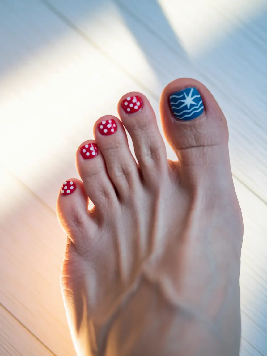 toe nails ideas fourth of july Retro Seaside Americana