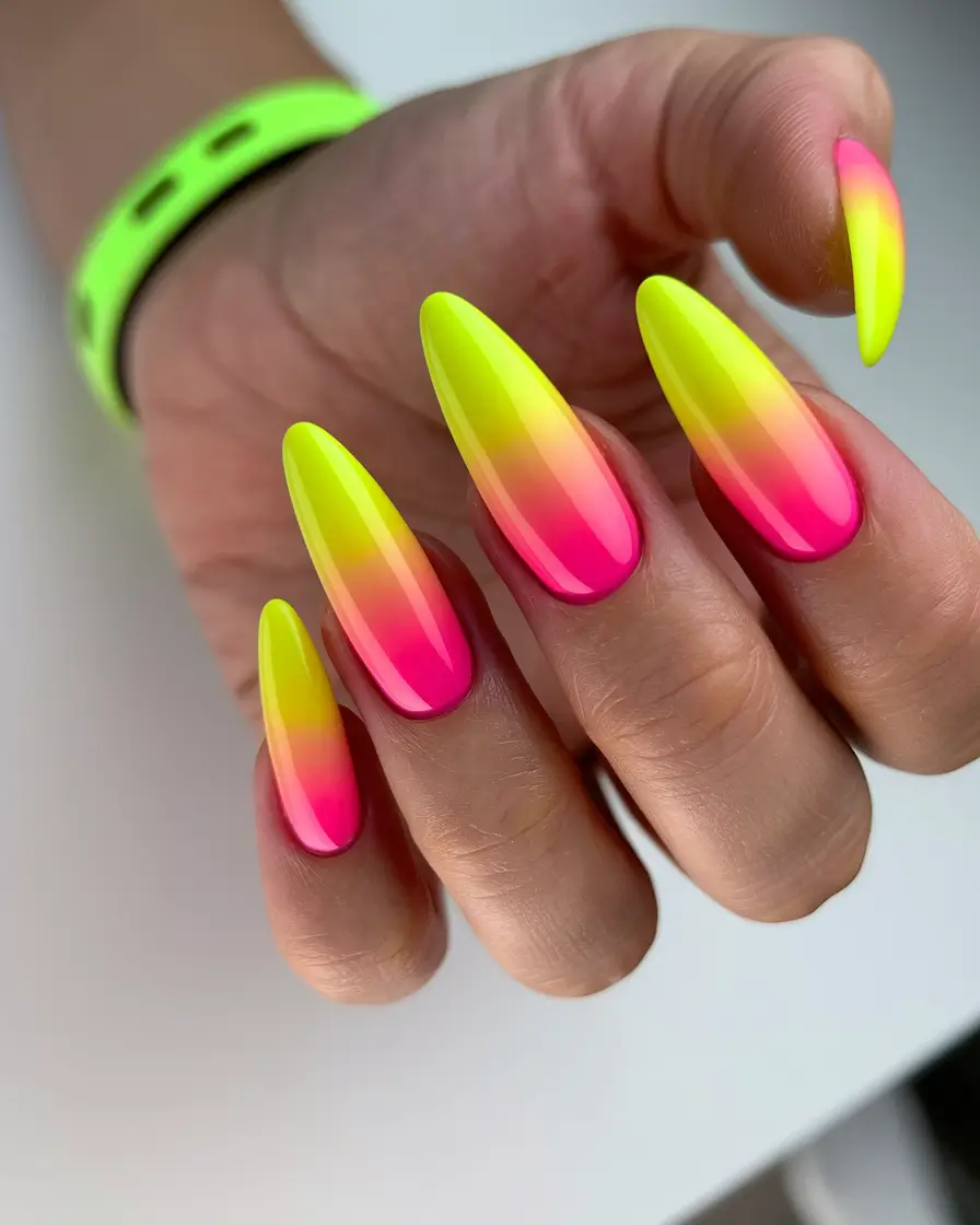 ombre summer nails ideas 2025 Neon Dipped Drama That Screams Poolside