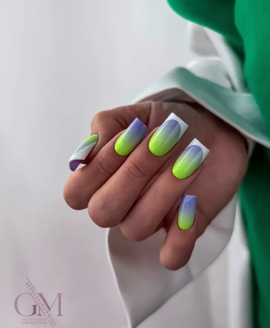 ombre summer nails ideas 2025 Electric Lilac and Lime Ombre Fade