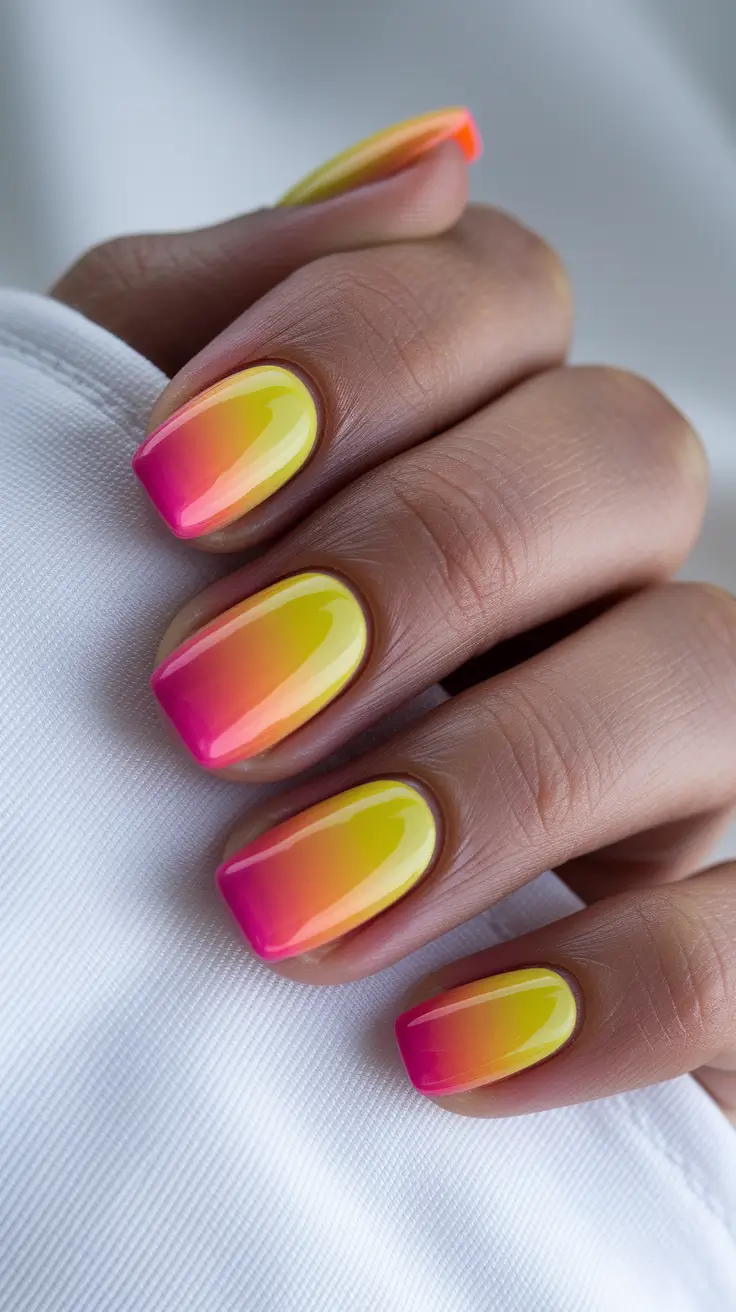 ombre summer nails ideas 2025 Tutti Frutti Short and Sweet