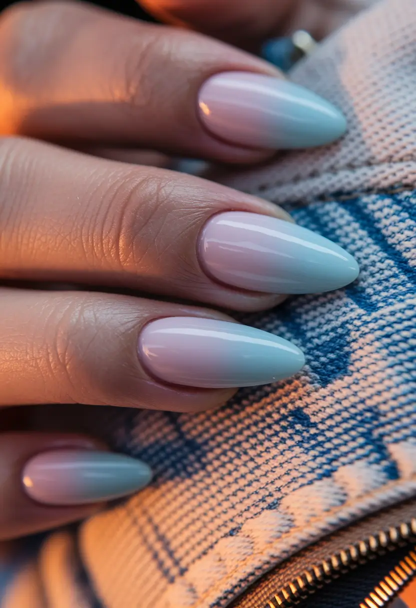 ombre summer nails ideas 2025 Whisper Soft Blue with Barely-There Pink
