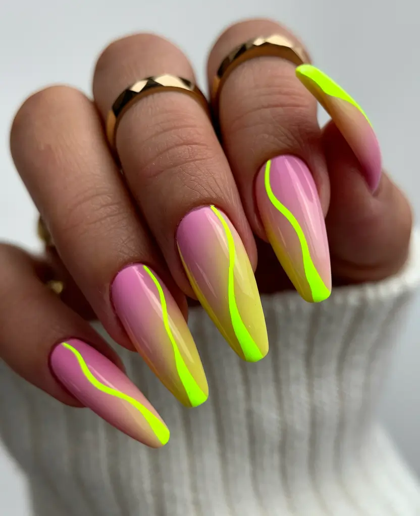 ombre summer nails ideas 2025 Sunbeam Neon Waves
