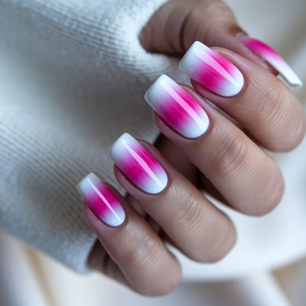 ombre summer nails ideas 2025 Frozen Raspberry Fade on Square Tips