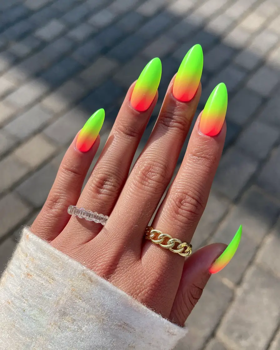 ombre summer nails ideas 2025 Green Sunset Vibes That Glow Under the Sun