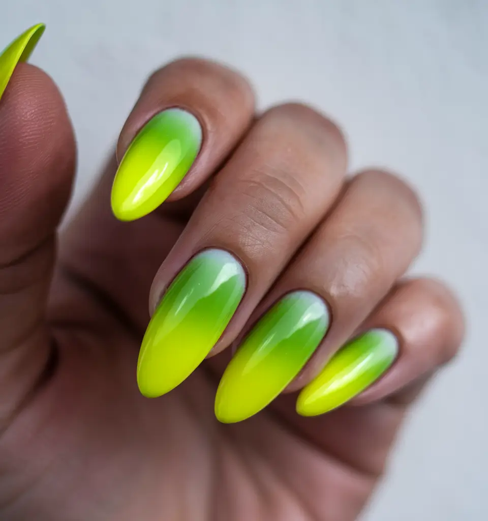 ombre summer nails ideas 2025 Lime Glow Gradient for Green Girl Summers