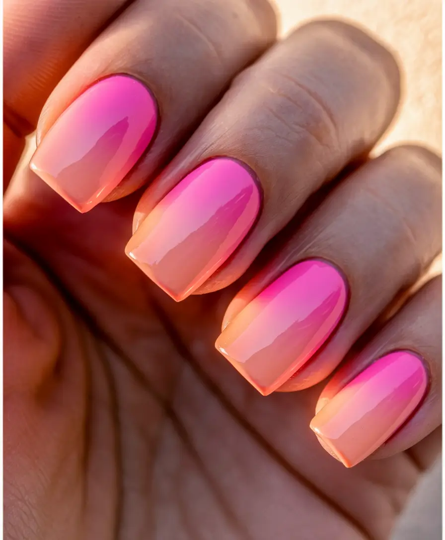 pink summer nails 2025 Sunset Ombre for Golden Hour Moments