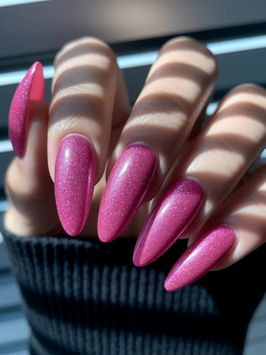 pink summer nails 2025 Raspberry Sparkle Magic