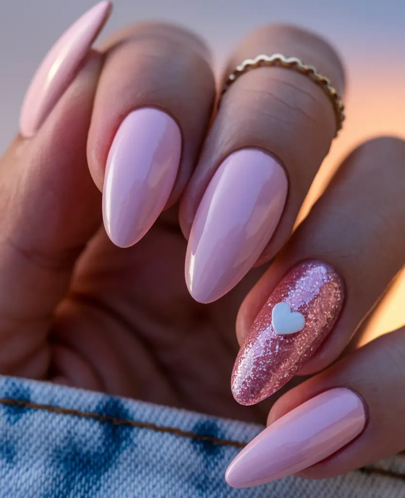 pink summer nails 2025 Soft Hearts & Shimmering Touches