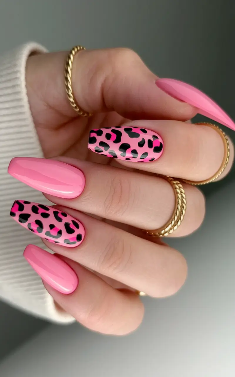pink summer nails 2025 Leopard Print Goes Bubblegum