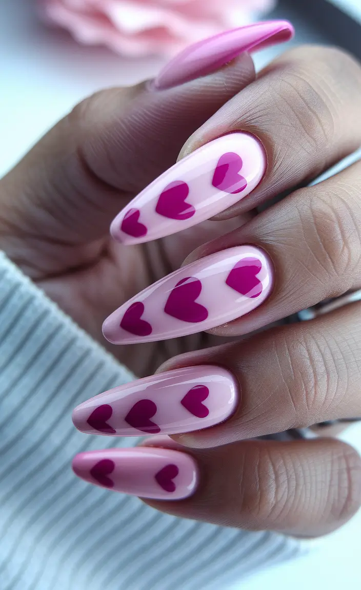 pink summer nails 2025 Pretty Hearts on a Pink Base