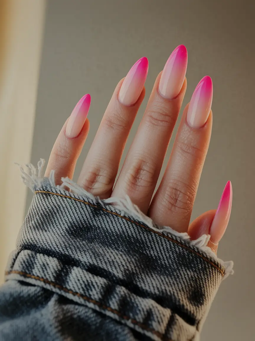 pink summer nails 2025 Classic Almond Fade with Punch