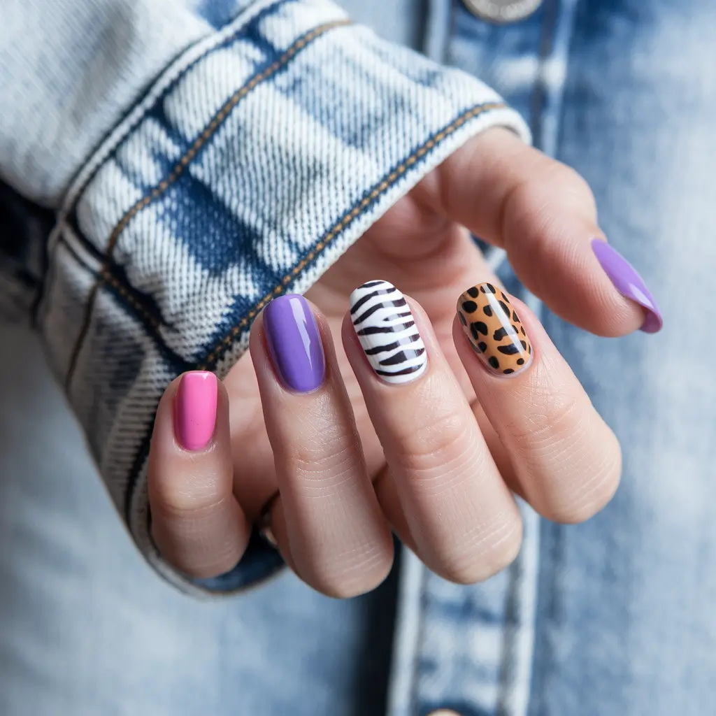 short acrylic nails for summer 2025 Safari Remix Pop