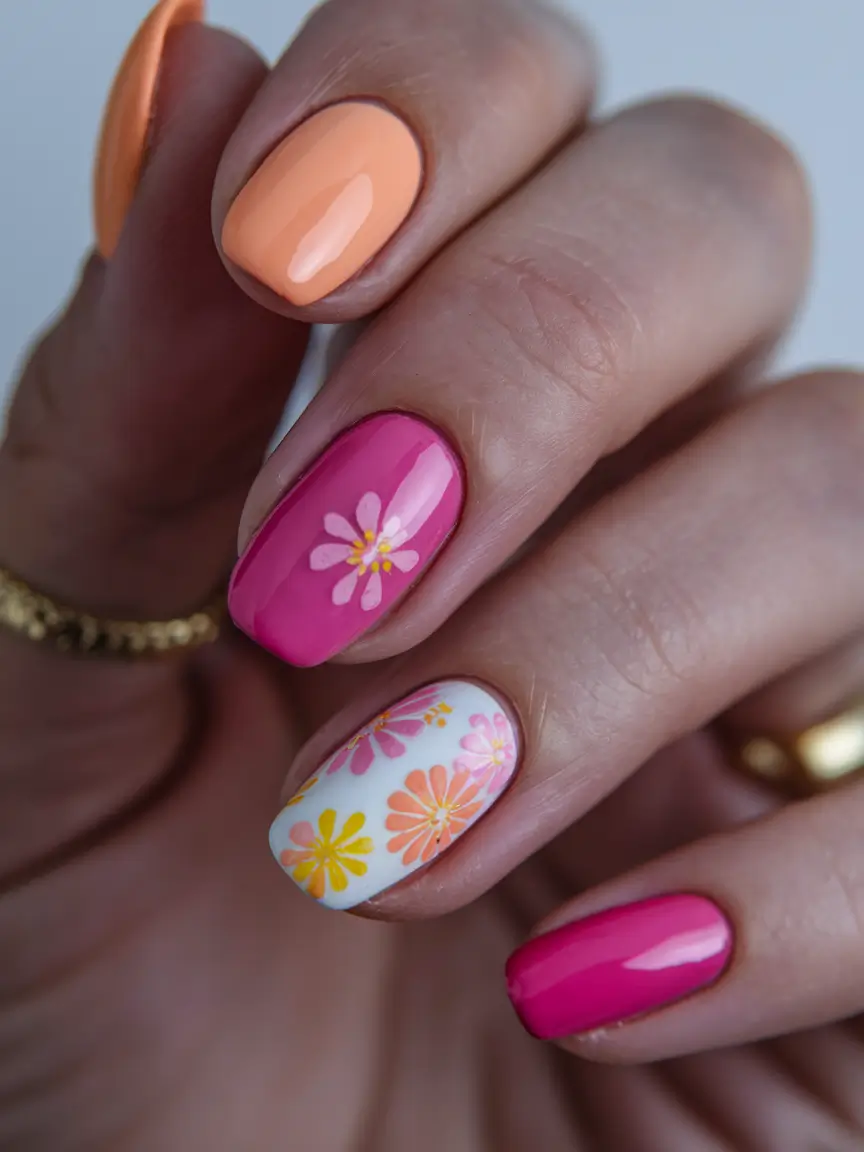 short acrylic nails for summer 2025 Retro Daisy Daydream