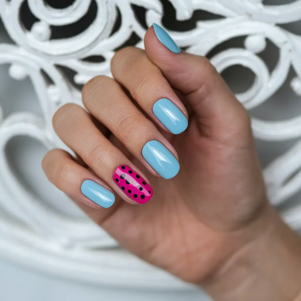 short acrylic nails for summer 2025 Barbie Pop With a Polka Twist