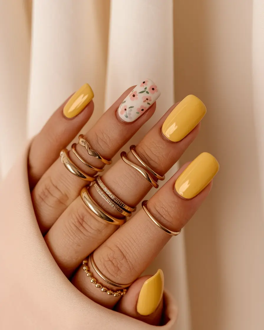 short acrylic nails for summer 2025 Golden Hour Blooms